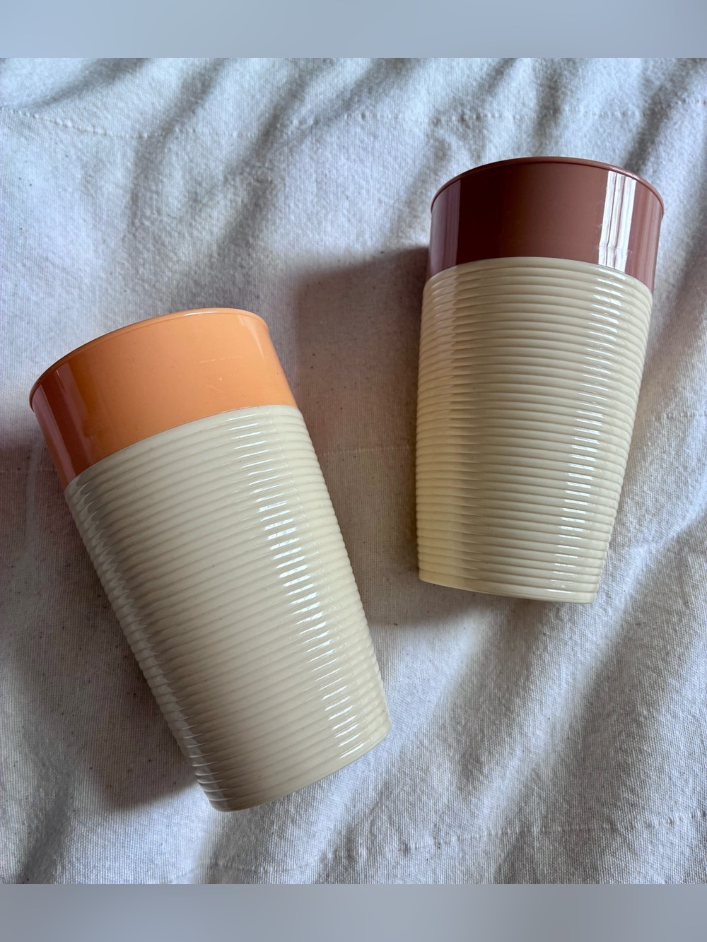 Vintage Raffiaware Thermo-Temp MCM Insulated Drinking Cups Teak Brown Tangerine